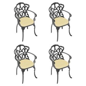 Cast Aluminum Patio Dining Chair 4PCS With Black Frame and Cushions In Random Colors
