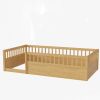 Twin Floor Bed Frame with Fence, Wood Kids Floor Beds Frame for Bedroom Playroom,Natural(Expect arrive date Jun. 21st)
