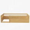 Twin Floor Bed Frame with Fence, Wood Kids Floor Beds Frame for Bedroom Playroom,Natural(Expect arrive date Jun. 21st)