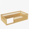 Twin Floor Bed Frame with Fence, Wood Kids Floor Beds Frame for Bedroom Playroom,Natural(Expect arrive date Jun. 21st)