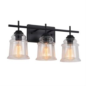 3-Light With Clear Glass Satin Shade,Unique Hand-make Lampshade, Industrial Indoor Light Fixture For Bathroom Living Room Bedroom Over Kitchen Si (Option: Matt Black)