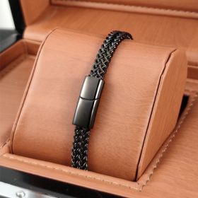 Men's Stainless Steel Bracelet Magnet Buckle (Color: Black)