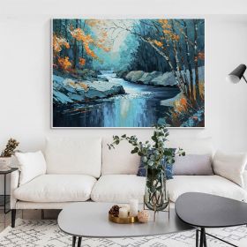 Hand Painted Oil Painting Large Original Landscape Oil Painting On Canvas Tree Home Decor Abstract Blue Nature Painting Living room Wall Art (size: 100X150cm)