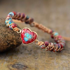 Hot Selling Bracelet Red Imperial Stone Bracelet Peach Heart Love Hand String Braided Bracelet. (Color: Purple)