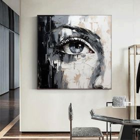 Hand Painted Oil Painting Palette Knife Eye painting Extra abstract wall art Black and white gold wall art face painting Bedroom Living room painting (size: 70x70cm)