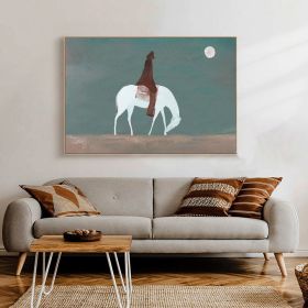 Hand Painted Abstract Horse Riding Oil Painting On Canvas Original White Horse At Moonlit Night Canvas Art Abstract Cowboy Wall Art For Living Room (size: 120x80cm)